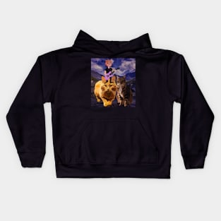 watercolor cat playing guitar on cat Kids Hoodie